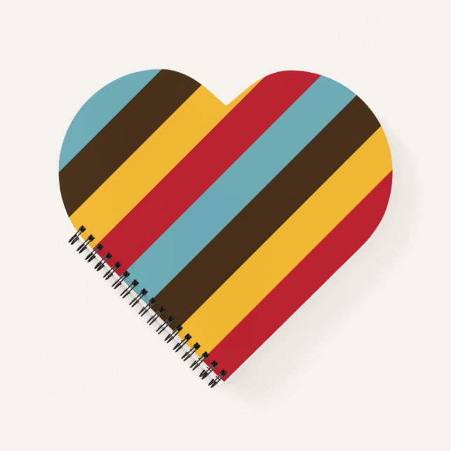 Cool Retro 70s Stripes Blue Brown Gold Red Notebook (Front)
