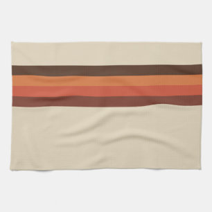 Cool Retro 70s Stripes  Brown Orange Tangerine Kitchen Towel