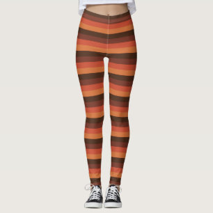Cool Retro 70s Stripes  Brown Orange Tangerine Leggings