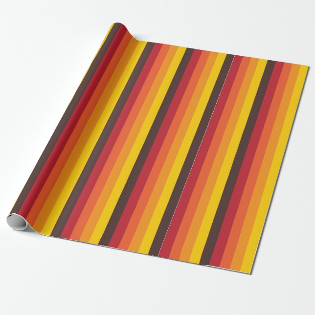 Cool Retro 70s Stripes Orange Yellow Red Wrapping Paper (Unrolled)