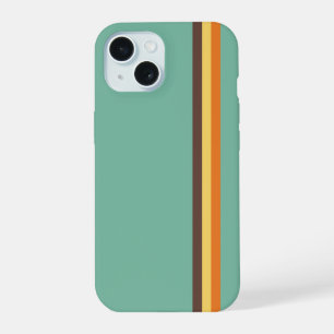 Cool Retro 70s Stripes Teal Yellow Orange Brown iPhone 15 Case