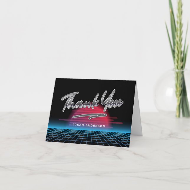Cool Retro 80's New Wave Graduation Thank You Card (Front)
