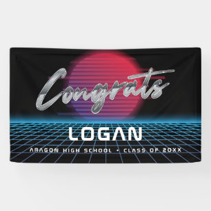 Cool Retro 80's Synthwave New Wave Grad Party Banner