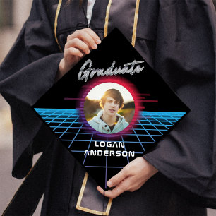 Cool Retro 80's Synthwave New Wave Grad Party Graduation Cap Topper