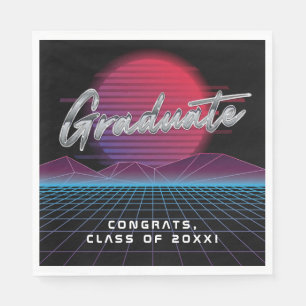 Cool Retro 80's Synthwave New Wave Grad Party Napkin