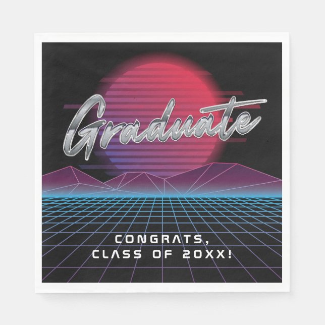 Cool Retro 80's Synthwave New Wave Grad Party Napkin (Front)