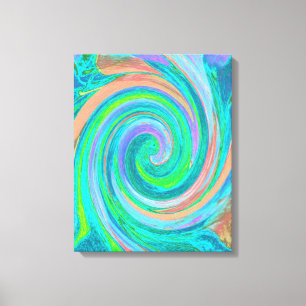 Cool Retro Aquamarine and Coral Liquid Art Swirl Canvas Print