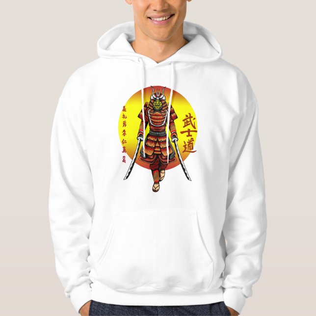 Cool Retro Armoured Samurai with 2 Katanas Hoodie (Front)