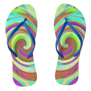 Cool Retro Autumn Colours Liquid Art Swirl Paintin Flip Flops