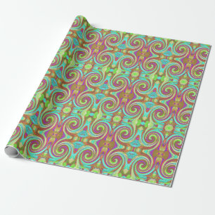 Cool Retro Autumn Colours Liquid Art Swirl Paintin Wrapping Paper