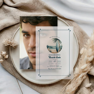 Cool Retro Beach Club Birthday Party Vellum Invitations