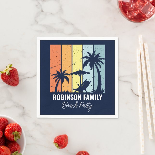 Cool Retro Beach Party Custom Navy Blue Napkin (Insitu)