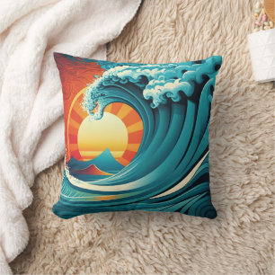 Cool retro beach scene throw pillow