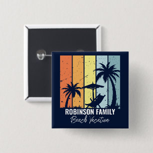 Cool Retro Beach Vacation Custom Navy Blue 2 Inch Square Button