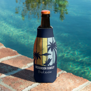 Cool Retro Beach Vacation Custom Navy Blue Bottle Cooler