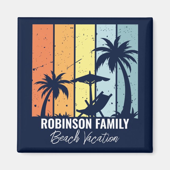 Cool Retro Beach Vacation Custom Navy Blue Magnet (Front)