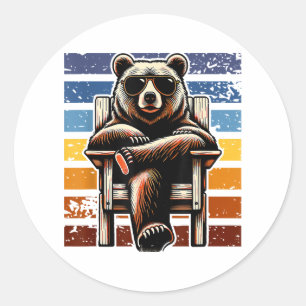 Cool Retro Bear in Sunglasses 70s 80s 90s Novelty  Classic Round Sticker