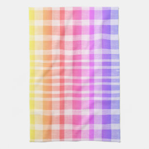 Cool Retro Blue Yellow Pink Textured Plaid Pattern Kitchen Towel