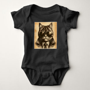 Cool Retro Cat in Aviator Sunglasses, Sepia Unisex Baby Bodysuit