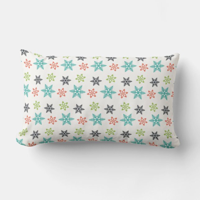 Cool Retro Christmas Holiday Pastel Snowflakes Lumbar Pillow (Front)