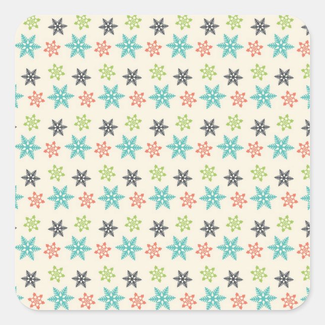 Cool Retro Christmas Holiday Pastel Snowflakes Square Sticker (Front)