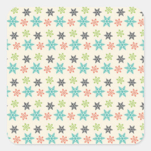 Cool Retro Christmas Holiday Pastel Snowflakes Square Sticker