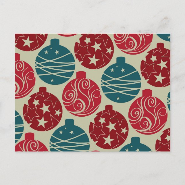 Cool Retro Christmas Ornaments Red Blue Gifts Holiday Postcard (Front)