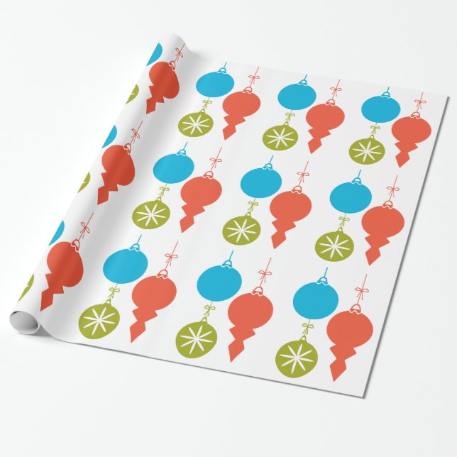 Cool Retro Christmas Ornaments Red Green Blue Wrapping Paper (Unrolled)