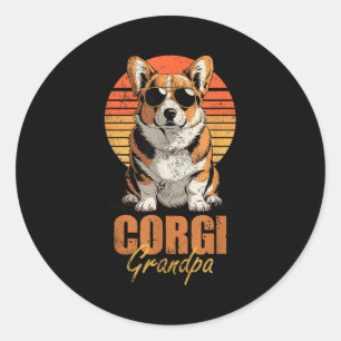 Cool Retro Corgi Grandpa Funny Vintage Dog Lover Classic Round Sticker