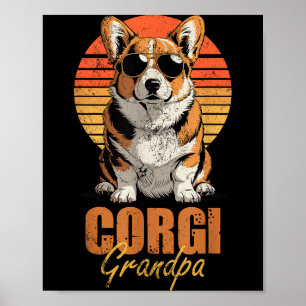 Cool Retro Corgi Grandpa Funny Vintage Dog Lover  Poster