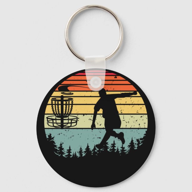Cool Retro Disc Golf Sport Vintage Keychain (Front)