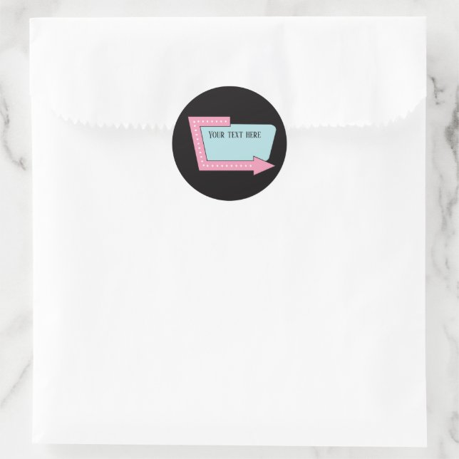 cool retro fifties diner add text sign classic round sticker (Bag)
