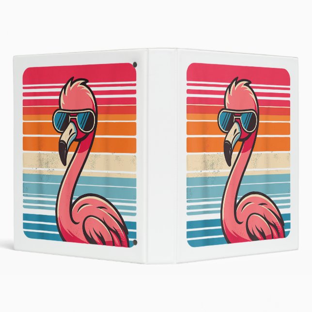 Cool Retro Flamingo in Sunglasses 70s 80s 90s Funn Binder (Background)