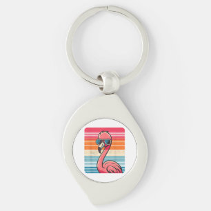 Cool Retro Flamingo in Sunglasses 70s 80s 90s Funn Keychain