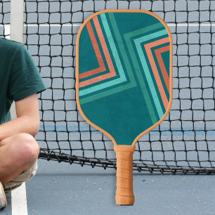 Cool Retro Green Orange Stripes Custom Text Name Pickleball Paddle