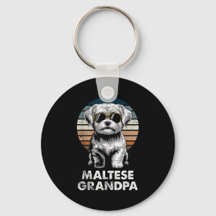 Cool Retro Maltese Grandpa Funny Vintage Dog Owner Keychain