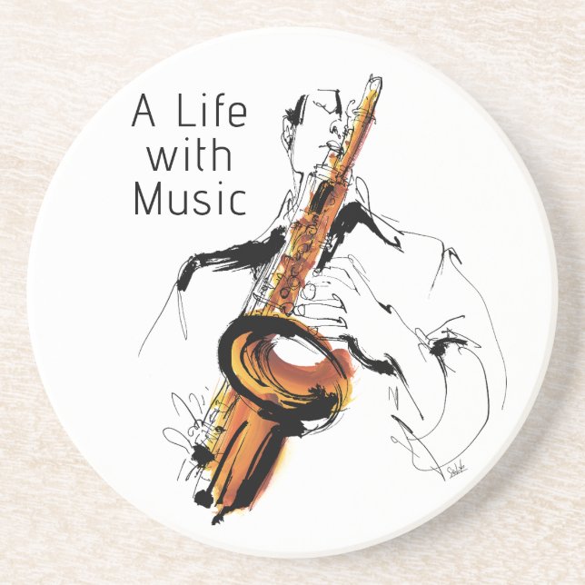 Cool Retro Man Playing Alto Saxophone - Jazz Coaster (Front)