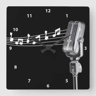 Cool Retro Microphone & Musical Notes Clock