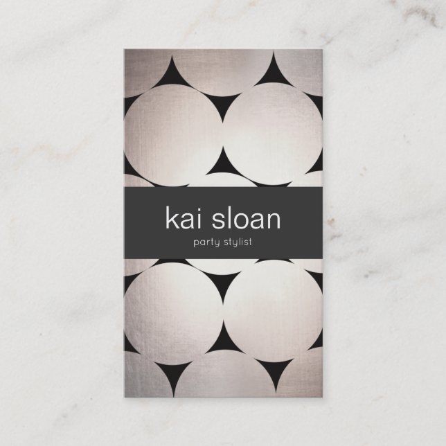 Cool Retro Mod Silver Circles Pattern Business Card (Front)