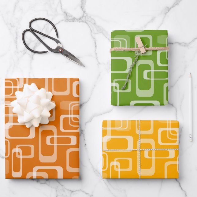 Cool retro mod squares back to the 60's pattern wrapping paper sheet (Front)