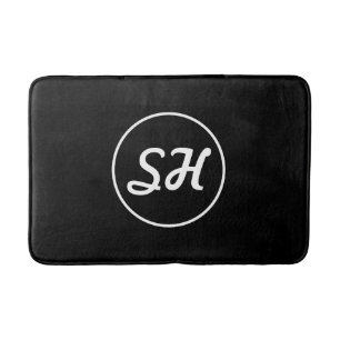 Cool Retro-Modern Style Monogram   Black & White Bath Mat