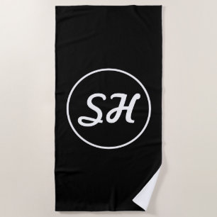 Cool Retro-Modern Style Monogram   Black & White Beach Towel