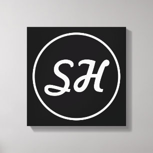 Cool Retro-Modern Style Monogram   Black & White Canvas Print
