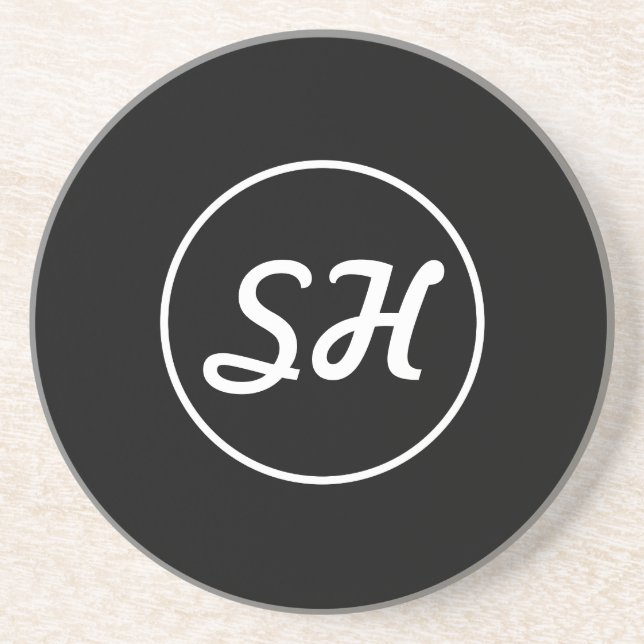 Cool Retro-Modern Style Monogram | Black & White Coaster (Front)
