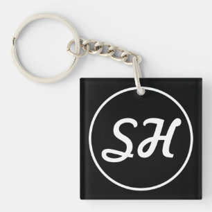Cool Retro-Modern Style Monogram   Black & White Keychain