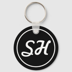 Cool Retro-Modern Style Monogram   Black & White Keychain