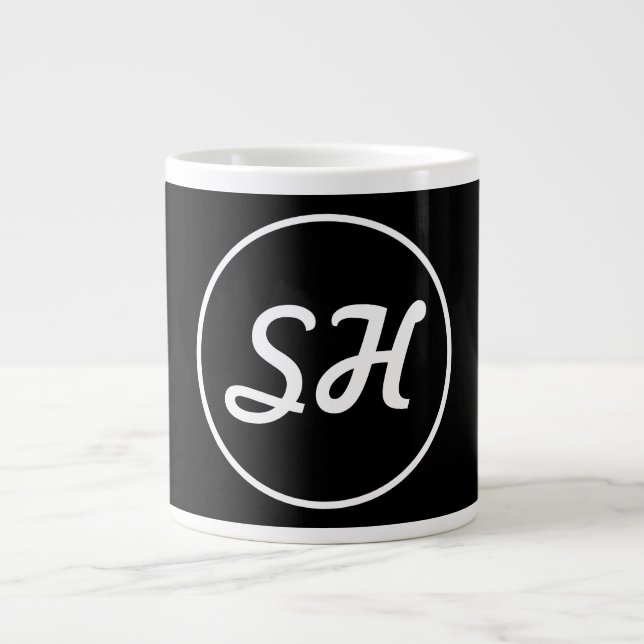 Cool Retro-Modern Style Monogram | Black & White Large Coffee Mug (Front)