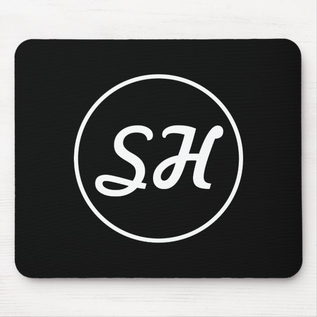 Cool Retro-Modern Style Monogram | Black & White Mouse Pad (Front)