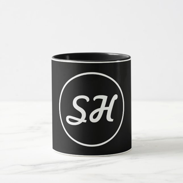 Cool Retro-Modern Style Monogram | Black & White Mug (Center)