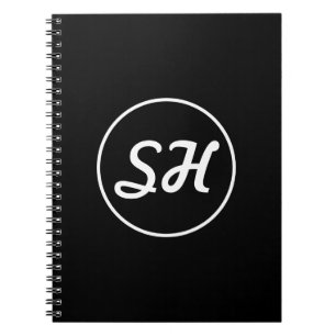 Cool Retro-Modern Style Monogram   Black & White Notebook